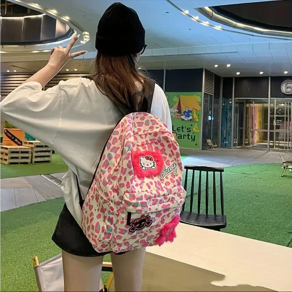 🆕 Hello Kitty Leopard Print Backpack - Durable Large Capacity Bag - Anime